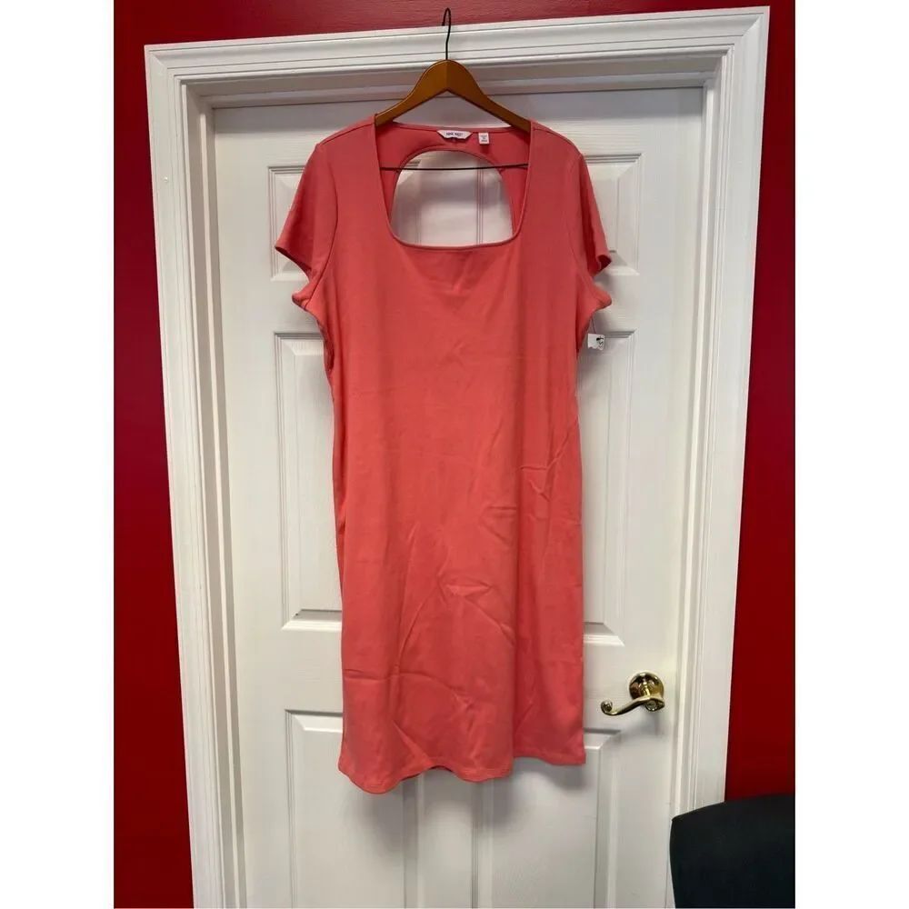 Nine West Pink Salmon Open Back Ribbed Cap Sleeve MIDI Dress sz 3X NWT